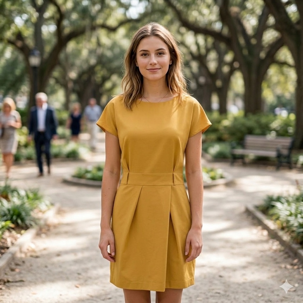 ASOS Minimalist Mustard Yellow Boat Neck Shift Dress Tulip Hem